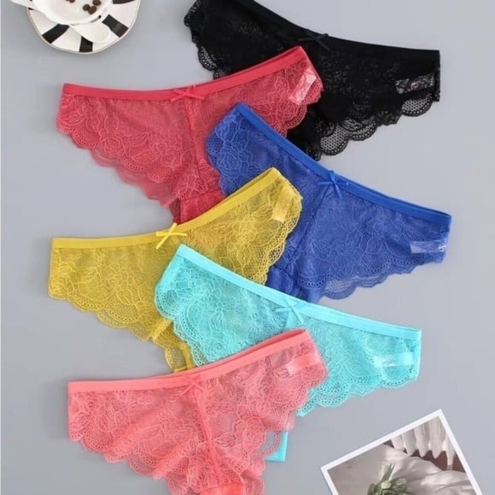 Women’s 6pc Lace Semi-Sheer Bikini Panties Set